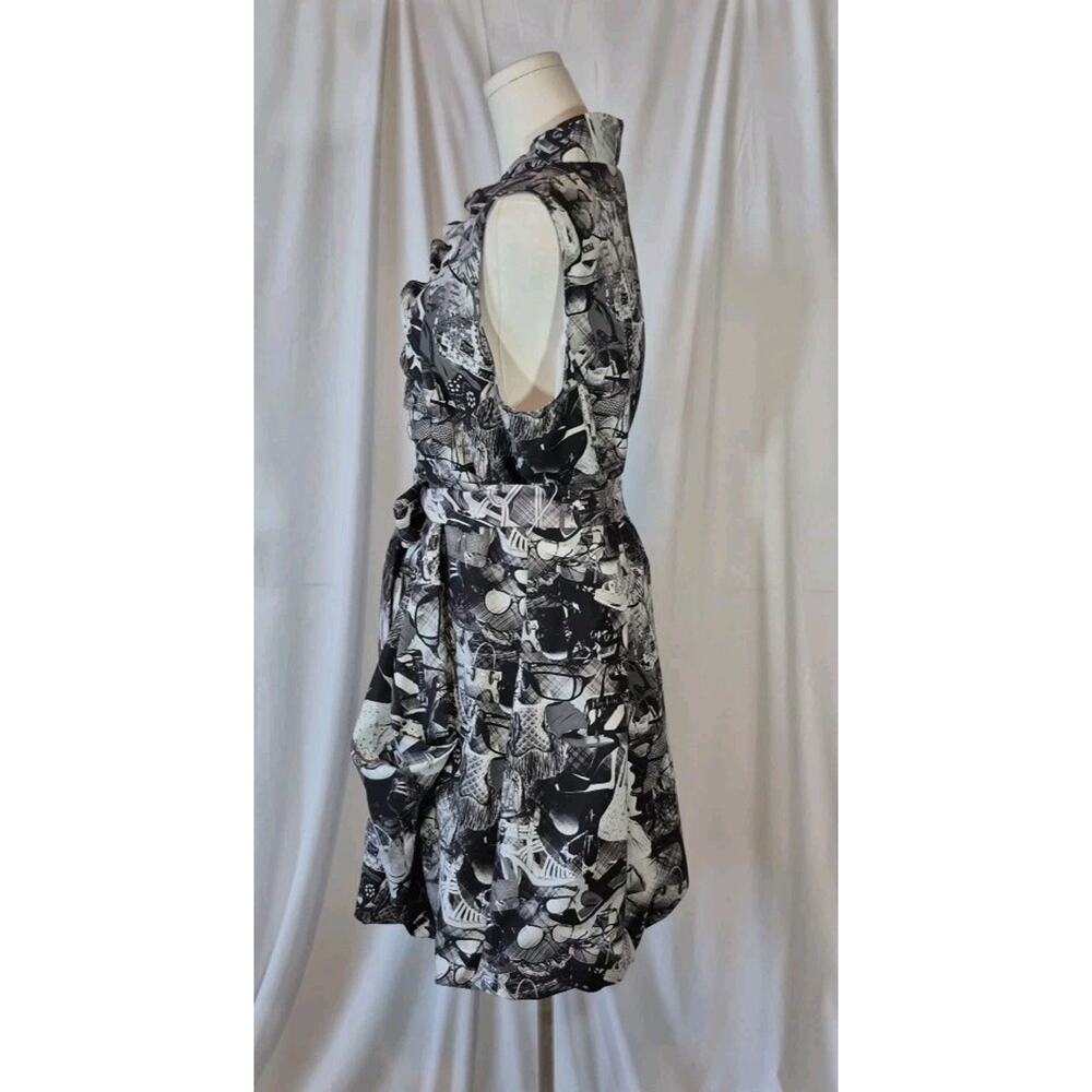 Samuel Dong Black White Print Front Zipper Mini Dress Large Graphic - Picture 8 of 11